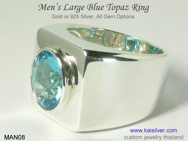men's blue topaz gemstone ring