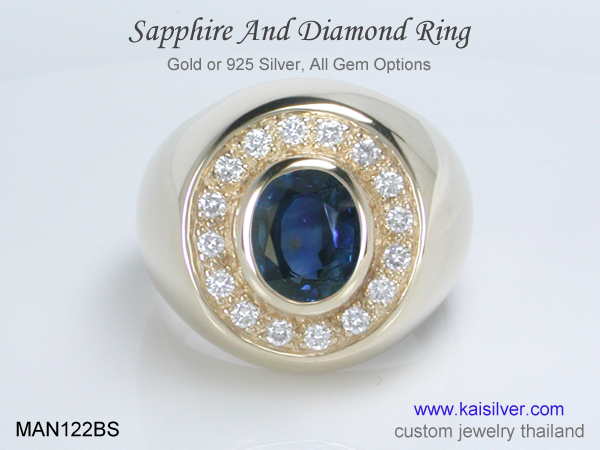 Thailand mens ring gold and sapphire