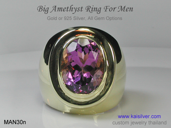 big gemstone ring men's amethyst 